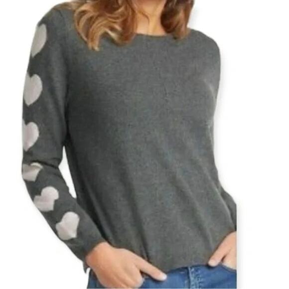 Future Paradise Cashmere Hearts Sweater Gray Pink Long Sleeve Size XS NWT - Picture 2 of 10